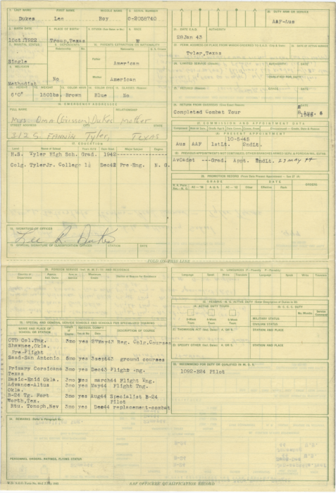 AAF Officers' Qualification Record - Page 1 (Reduced).png